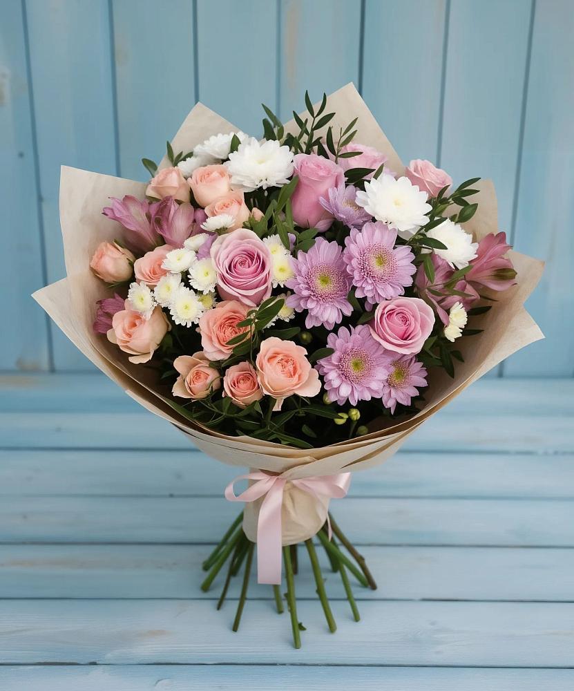 Букет цветов из: Хризантемы, Розы и Альстромерии в Новодвинске