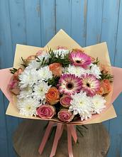Букет цветов из:  Розы, Герберы и Хризантемы в Новодвинске