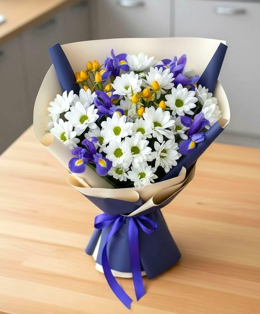 Букет цветов из: Розы, Ирисы и Хризантемы в Новодвинске