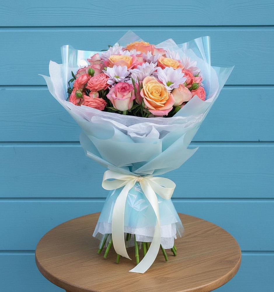 Букет цветов из: Хризантемы и Розы в Новодвинске