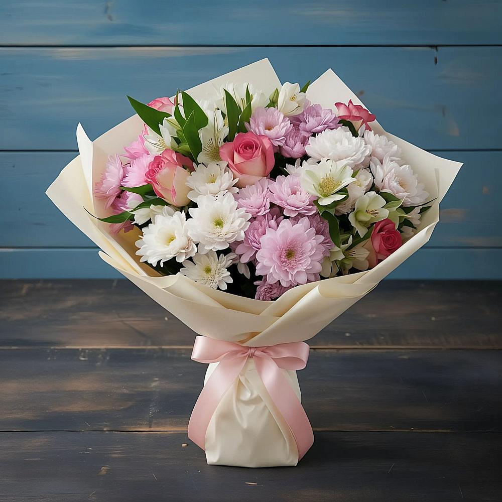 Букет цветов из: Хризантемы, Альстромерии и Розы в Новодвинске